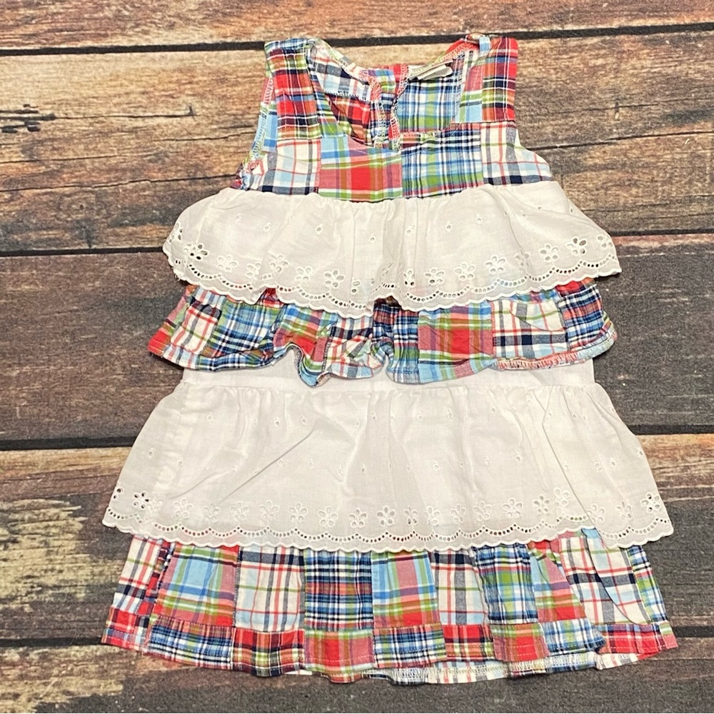 CWD Kids Girls' Multicolor Plaid & White Eyelet Tiered Dress Size 4